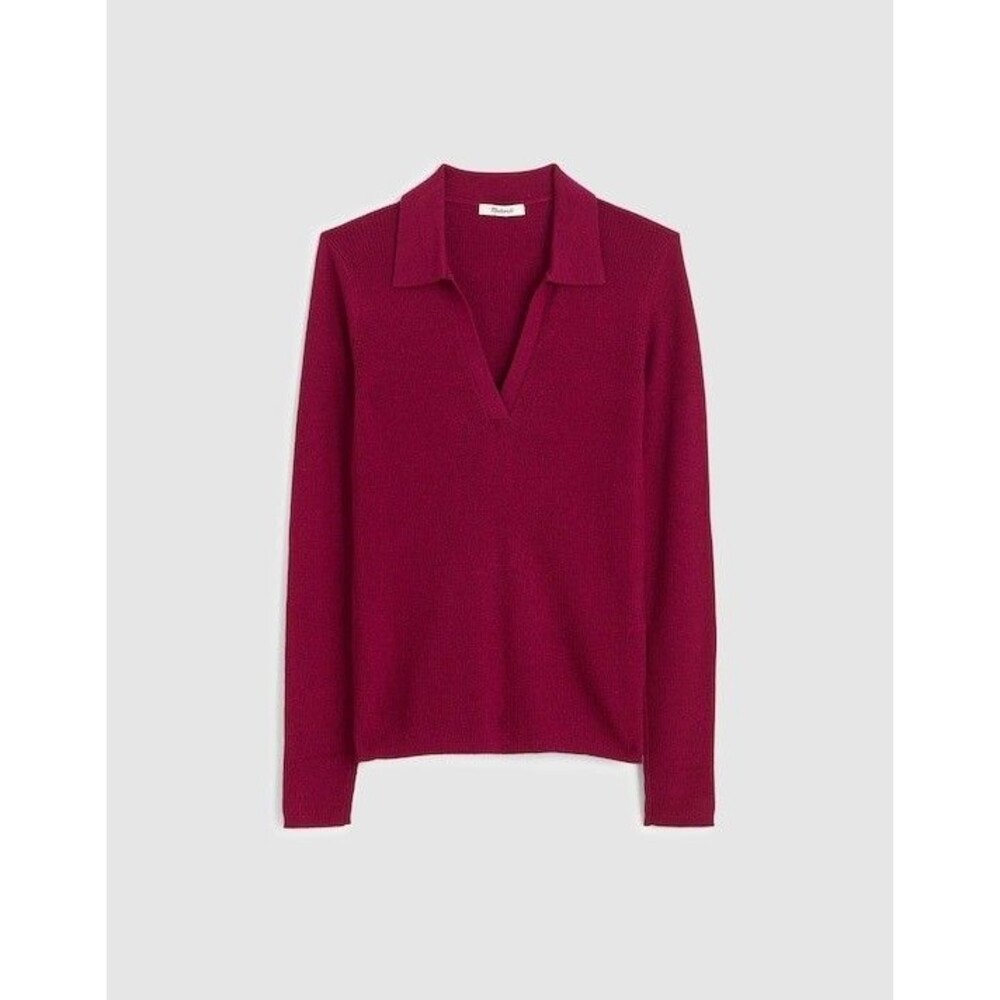 MADEWELL Johnny Collar Sweater In Merino Wool-Silk XXS Autumn Fuscia NEW B20